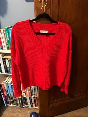 Jessica Simpson Red V-Neck Waffle Knit Women's Sweater